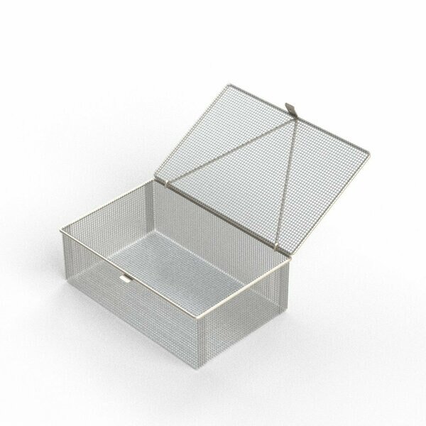 Light Duty Basket: 12Lx8Wx4H, 304 SS, Hinged Lid with Thumb Clasp, No Handles, Mesh: 4 x .032, Anysizebasket, Mfr#: FLB-120080040-L04S